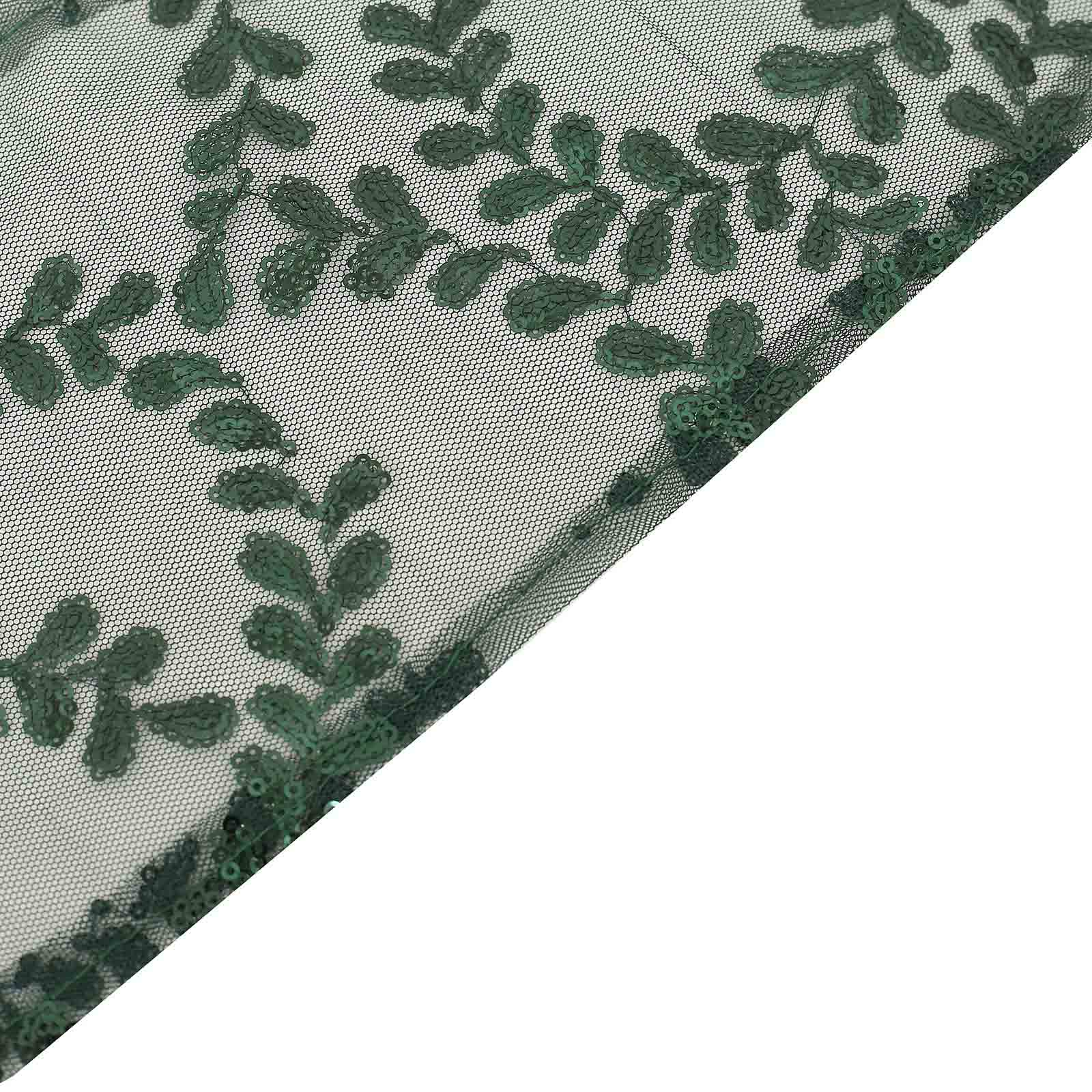 5 Pack Tulle Chair Sashes with Leaf Vine Embroidered Sequins Hunter Emerald Green 6"x88" - Bell Racket Store