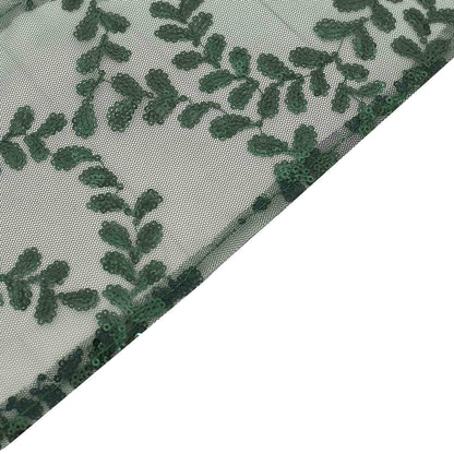 5 Pack Tulle Chair Sashes with Leaf Vine Embroidered Sequins Hunter Emerald Green 6"x88" - Bell Racket Store