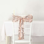 5 Pack Tulle Chair Sashes with Leaf Vine Embroidered Sequins Rose Gold 6"x88" - Bell Racket Store