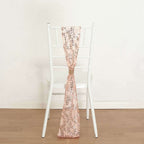 5 Pack Tulle Chair Sashes with Leaf Vine Embroidered Sequins Rose Gold 6"x88" - Bell Racket Store