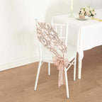 5 Pack Tulle Chair Sashes with Leaf Vine Embroidered Sequins Rose Gold 6"x88" - Bell Racket Store