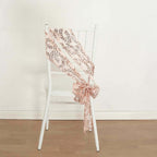 5 Pack Tulle Chair Sashes with Leaf Vine Embroidered Sequins Rose Gold 6"x88" - Bell Racket Store