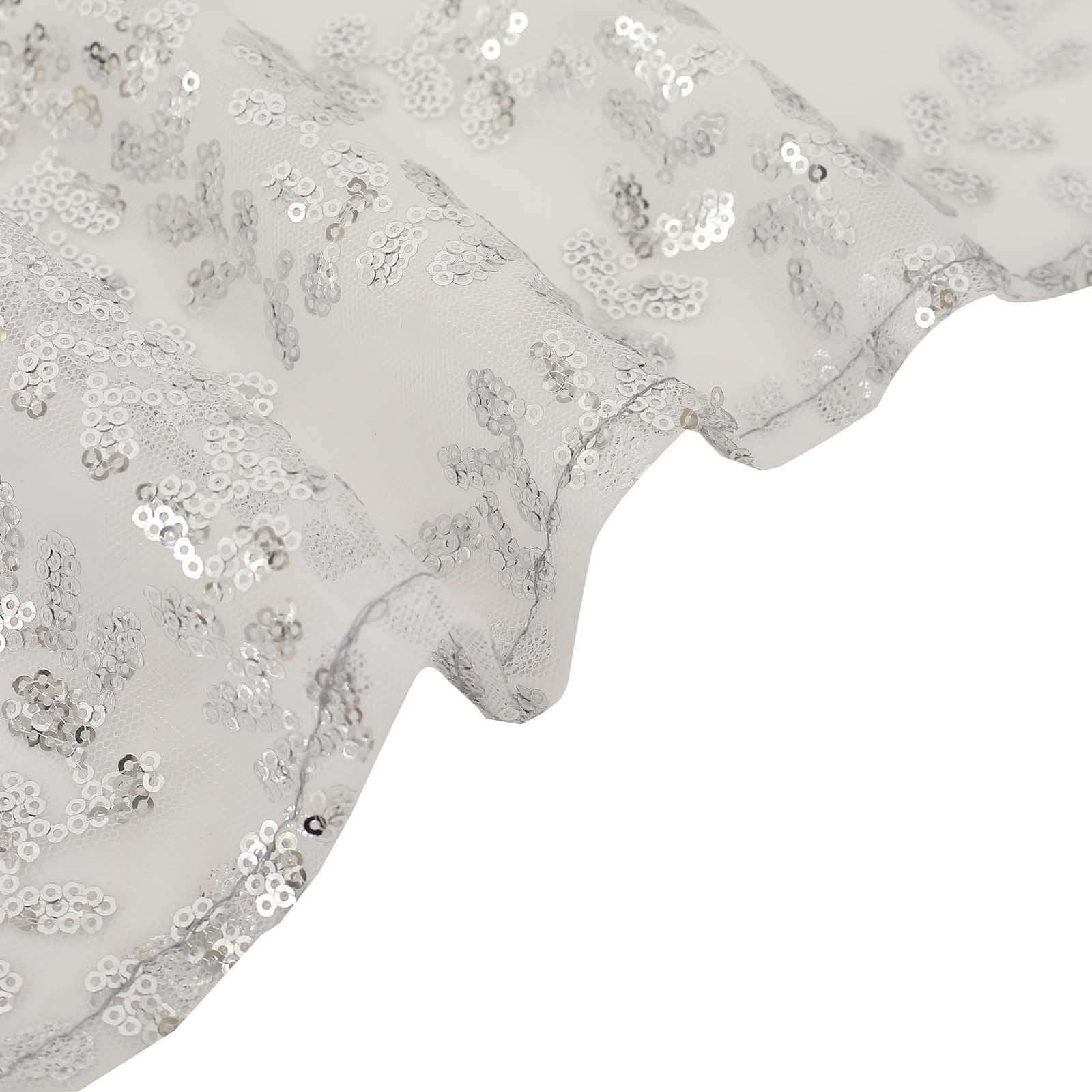 5 Pack Tulle Chair Sashes with Leaf Vine Embroidered Sequins Silver 6"x88" - Bell Racket Store