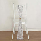 5 Pack Tulle Chair Sashes with Leaf Vine Embroidered Sequins Silver 6"x88" - Bell Racket Store