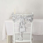 5 Pack Tulle Chair Sashes with Leaf Vine Embroidered Sequins Silver 6"x88" - Bell Racket Store