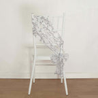 5 Pack Tulle Chair Sashes with Leaf Vine Embroidered Sequins Silver 6"x88" - Bell Racket Store