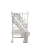 5 Pack Tulle Chair Sashes with Leaf Vine Embroidered Sequins Silver 6"x88" - Bell Racket Store