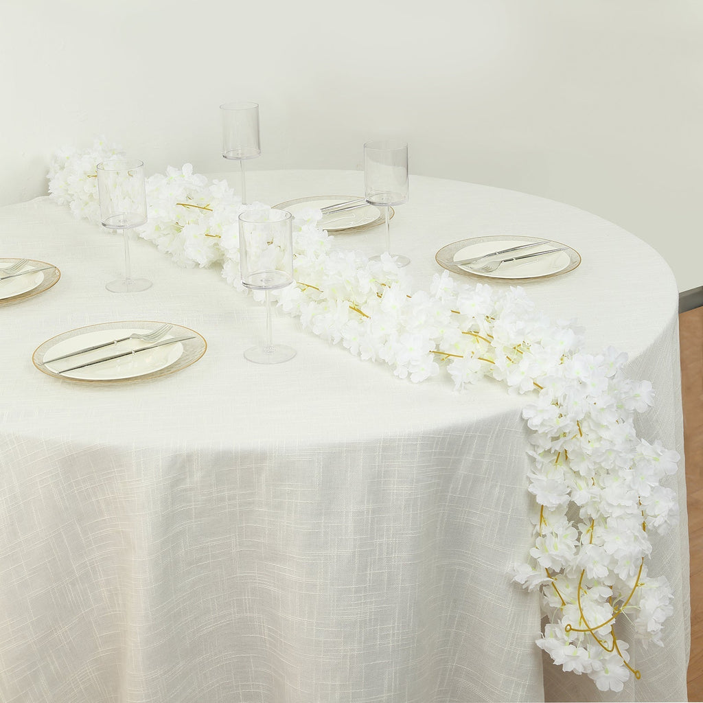 5 Pack White Artificial Cherry Blossom Floral Garland, 6ft Silk Flower Hanging Vines - Bell Racket Store