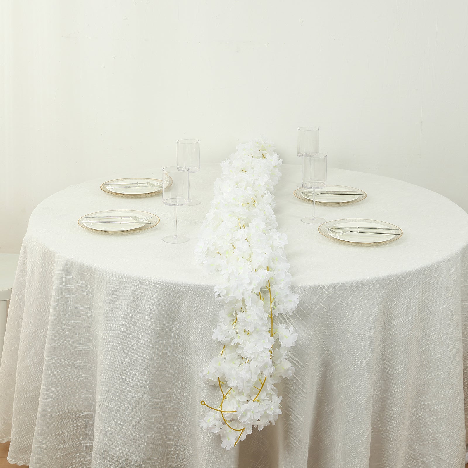 5 Pack White Artificial Cherry Blossom Floral Garland, 6ft Silk Flower Hanging Vines - Bell Racket Store