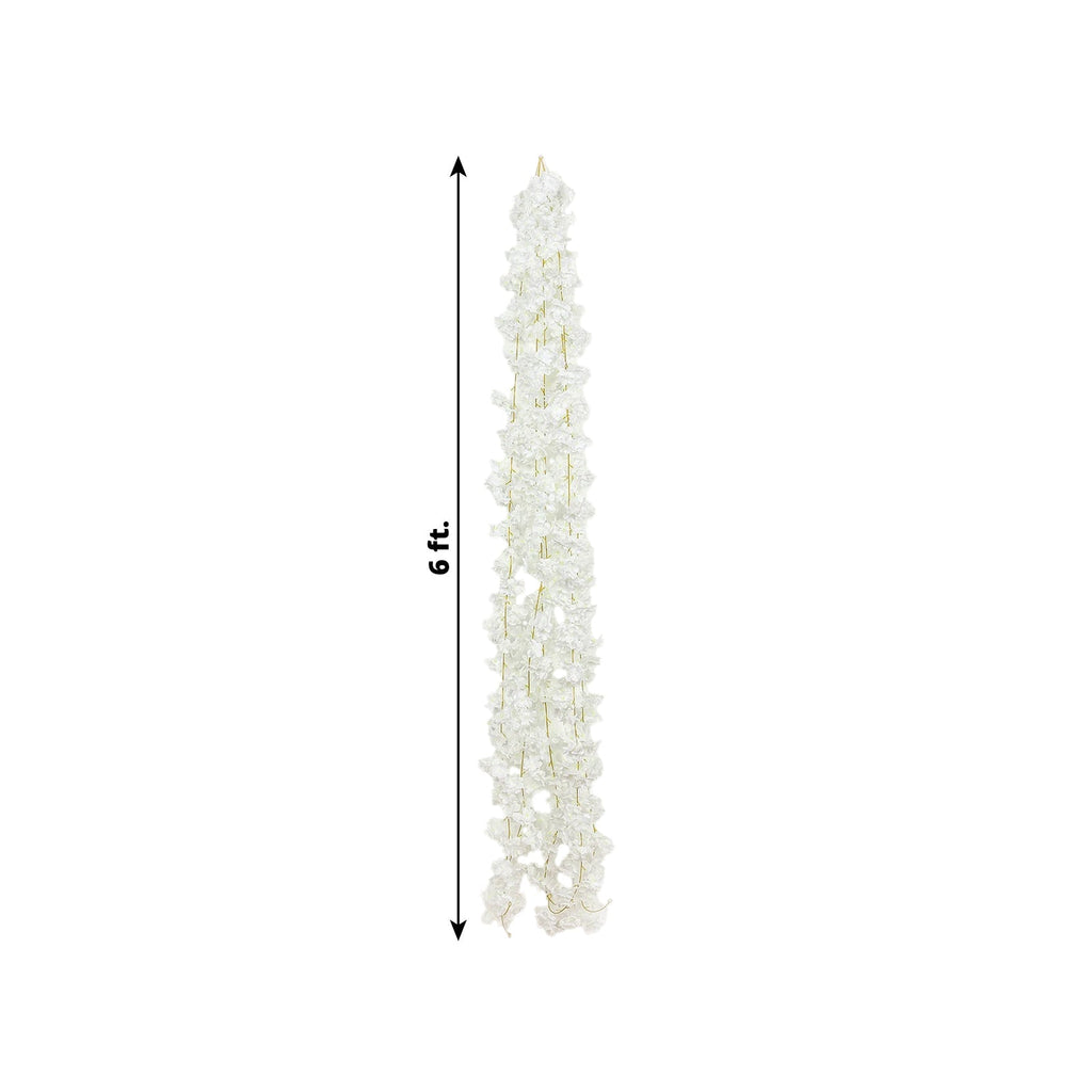 5 Pack White Artificial Cherry Blossom Floral Garland, 6ft Silk Flower Hanging Vines - Bell Racket Store
