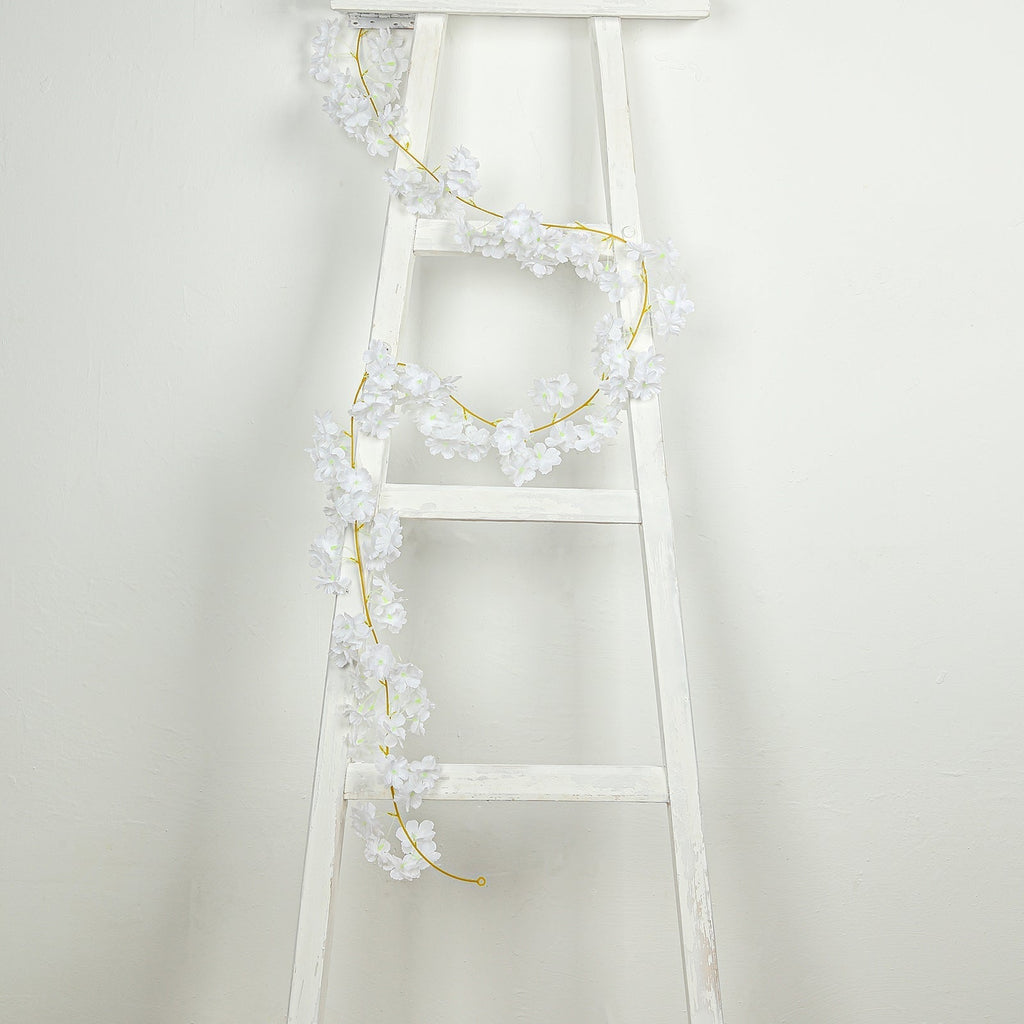 5 Pack White Artificial Cherry Blossom Floral Garland, 6ft Silk Flower Hanging Vines - Bell Racket Store