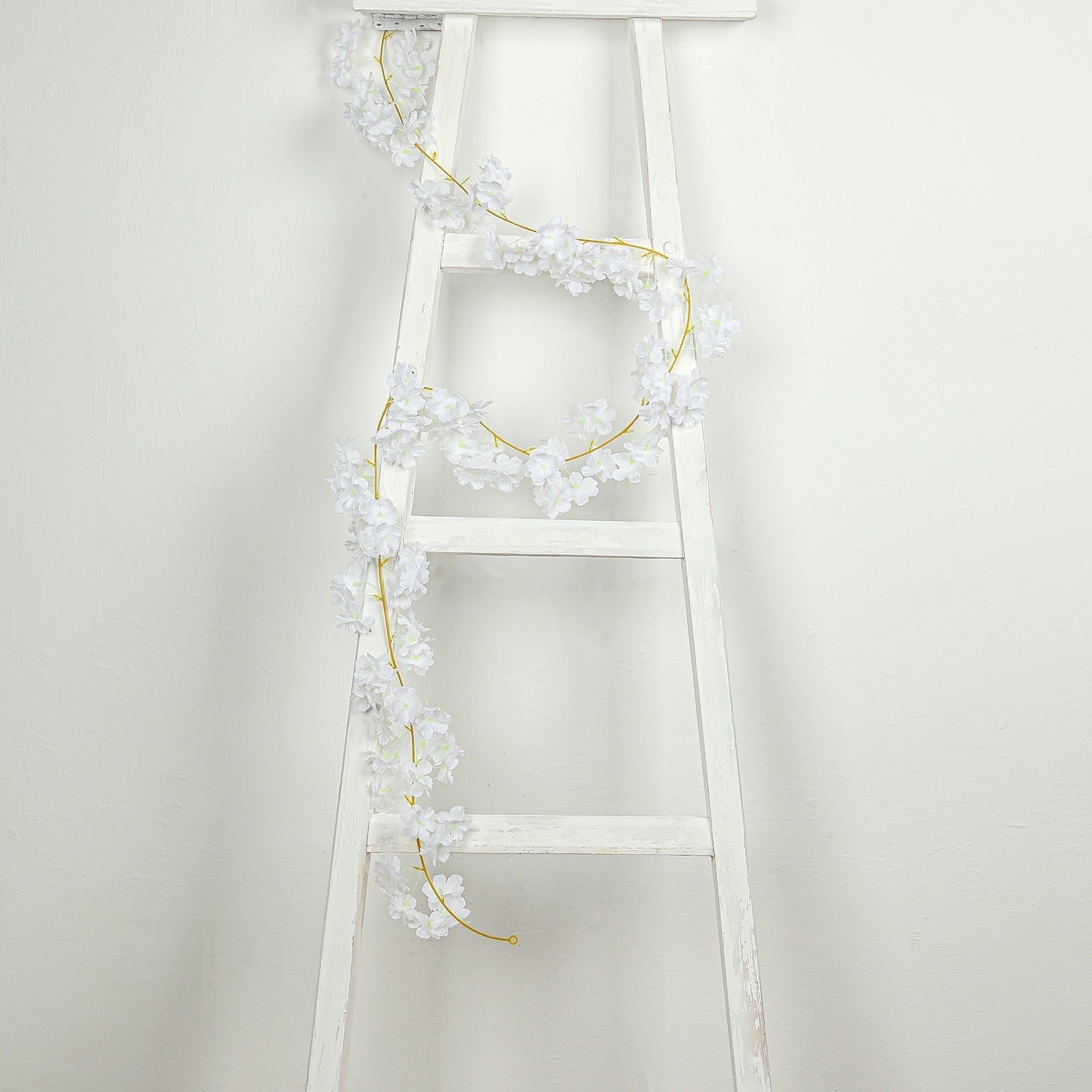 5 Pack White Artificial Cherry Blossom Floral Garland, 6ft Silk Flower Hanging Vines - Bell Racket Store