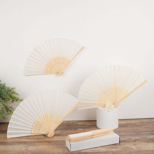 5 Pack White Asian Silk Folding Fans Party Favors, Oriental Folding Fan Favors - Bell Racket Store