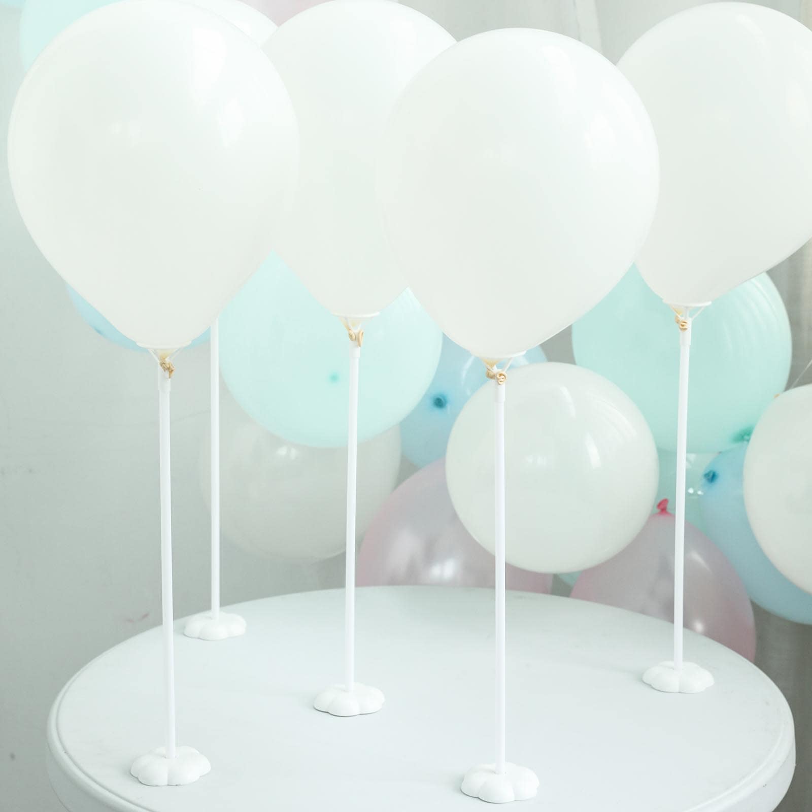 5 Pack White Balloon Centerpieces Holder with Floral Base, Table Top Balloon Stand Stick Kit - 17"