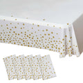 5-Pack Plastic Table Covers White Rectangle with Gold Stars - Decorative PVC Disposable Tablecloths 54"x108"
