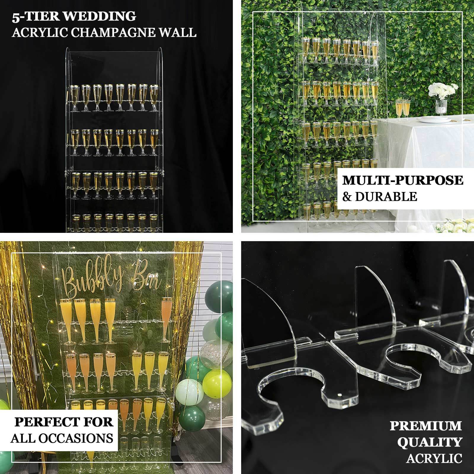 5 - Tier Acrylic Champagne Wall Glass Holder Clear, 40 Stemware Rack Cocktail Display Drink Organizer for Classy Events & Banquets 5ft - Bell Racket Store