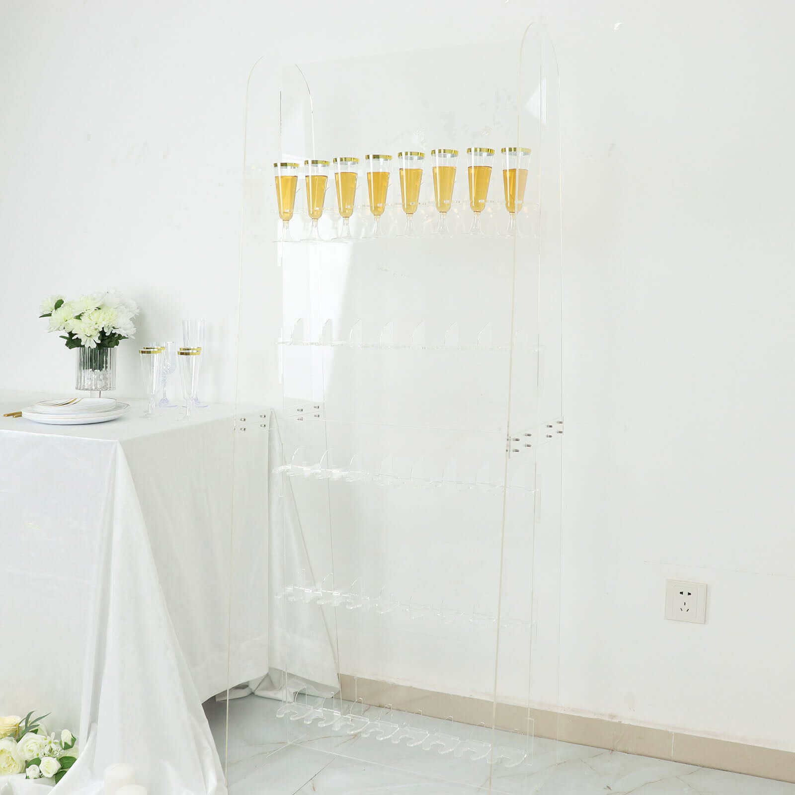 5 - Tier Acrylic Champagne Wall Glass Holder Clear, 40 Stemware Rack Cocktail Display Drink Organizer for Classy Events & Banquets 5ft - Bell Racket Store