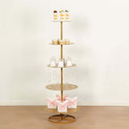 5 Tier Champagne Tower Stand Gold Metal Round Dessert Display Cupcake Holder - Sturdy Event Centerpiece 4.5ft Tall - Bell Racket Store