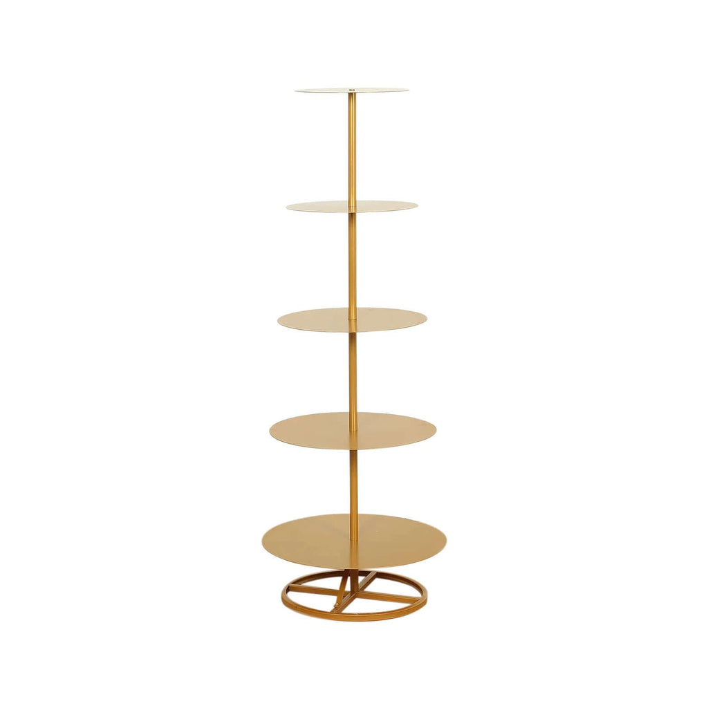 5 Tier Champagne Tower Stand Gold Metal Round Dessert Display Cupcake Holder - Sturdy Event Centerpiece 4.5ft Tall - Bell Racket Store