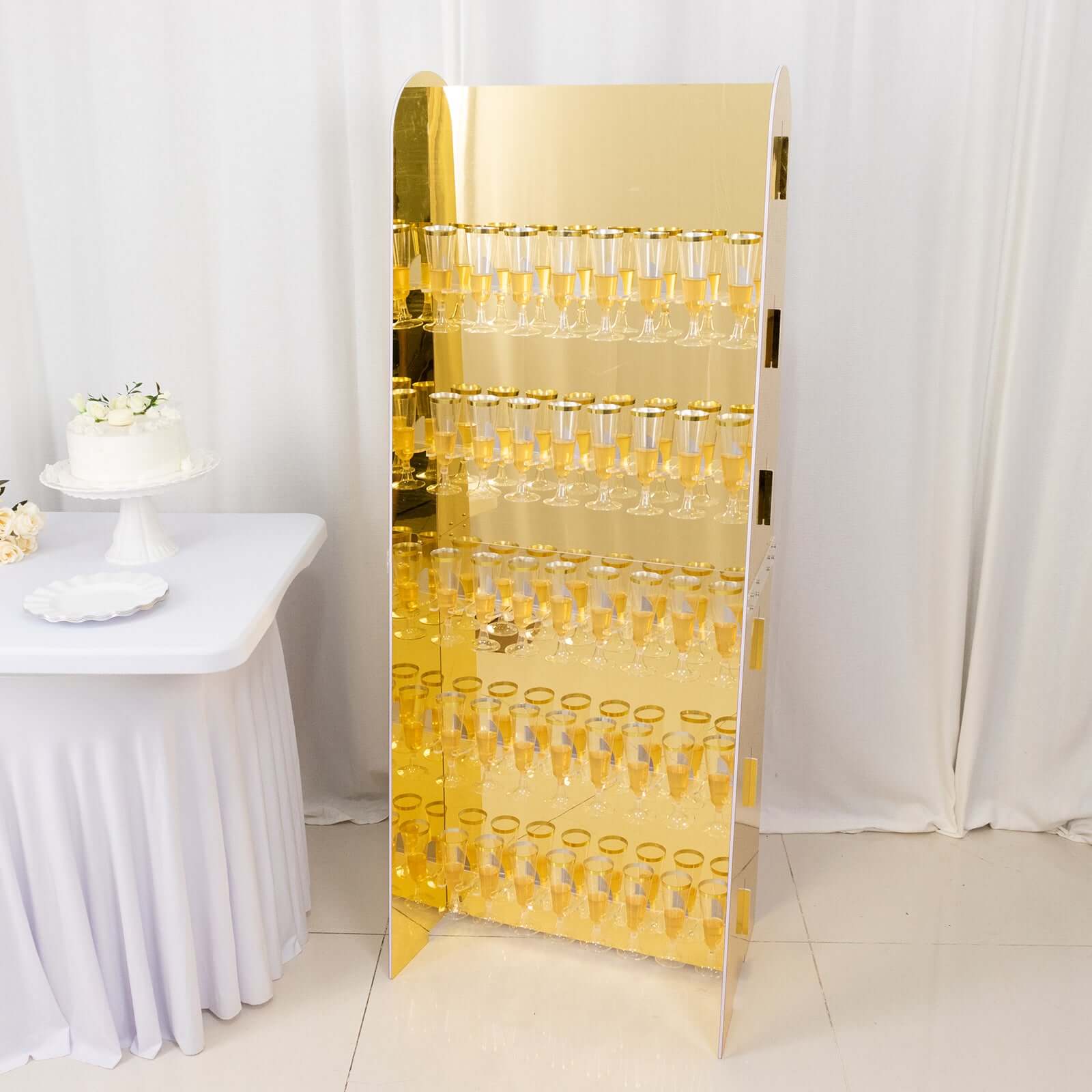 5 - Tier Champagne Wall Glass Holder in Gold Mirror Finish, 40 Stemware Rack Cocktail Display Drink Organizer for Classy Events & Banquets 5ft - Bell Racket Store