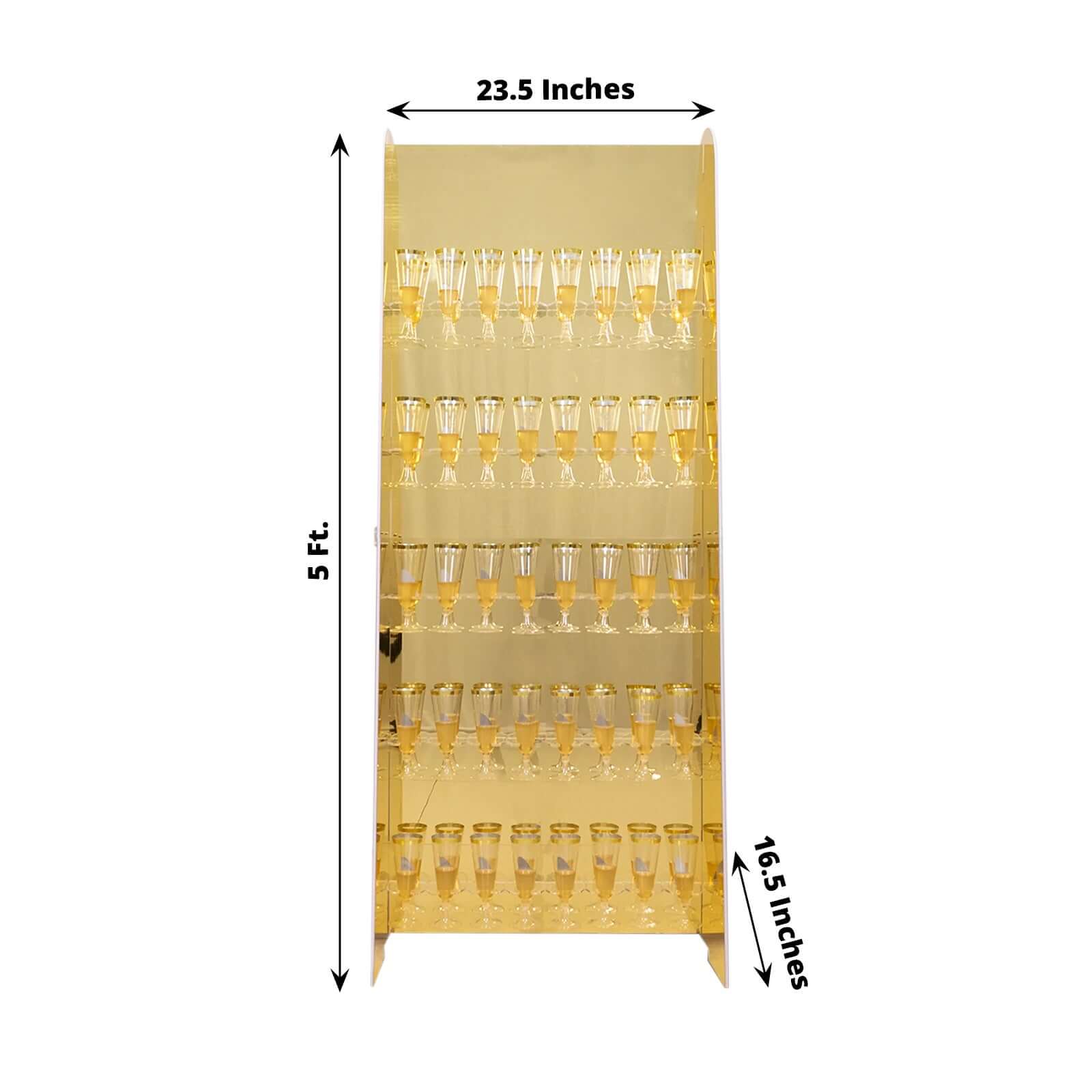 5 - Tier Champagne Wall Glass Holder in Gold Mirror Finish, 40 Stemware Rack Cocktail Display Drink Organizer for Classy Events & Banquets 5ft - Bell Racket Store