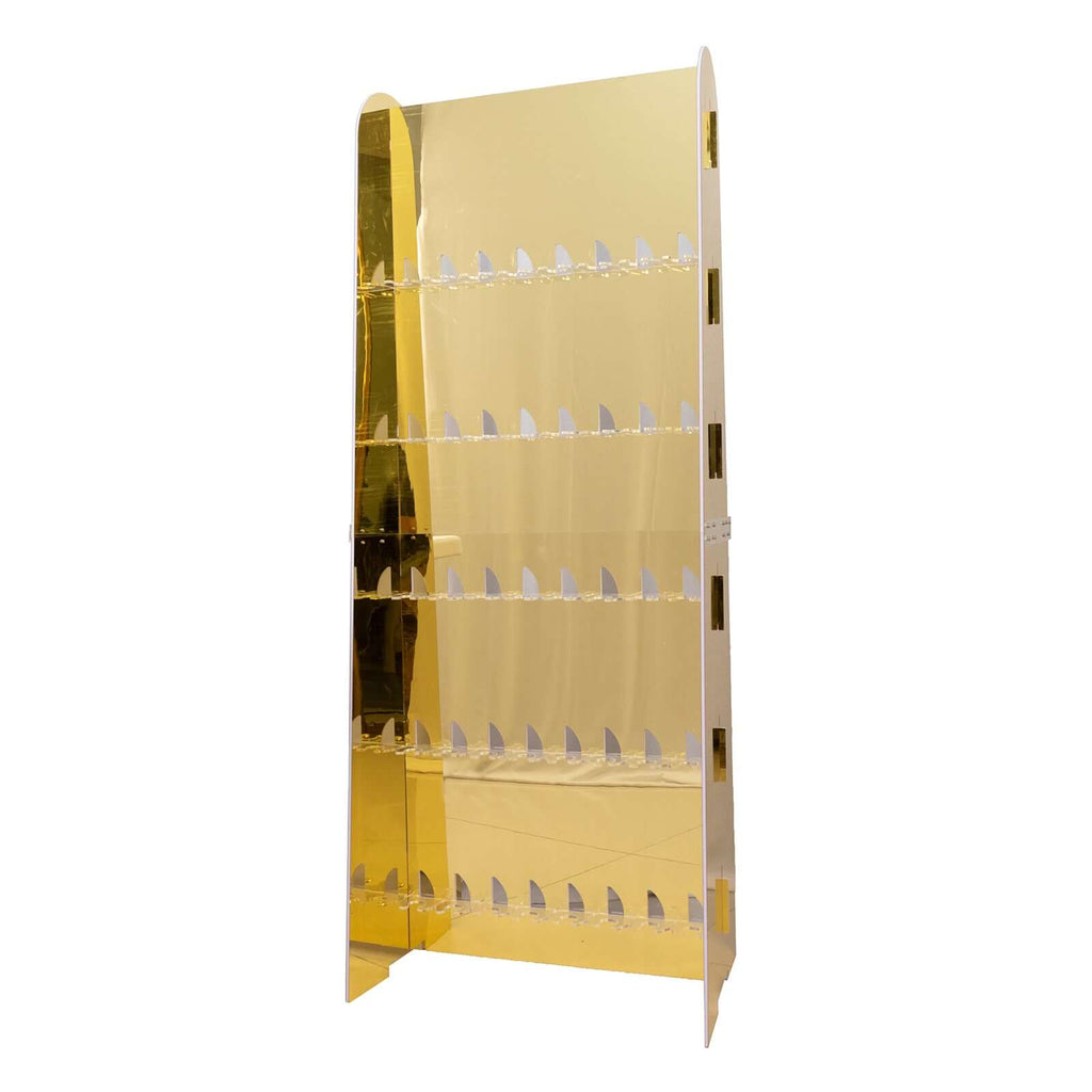 5 - Tier Champagne Wall Glass Holder in Gold Mirror Finish, 40 Stemware Rack Cocktail Display Drink Organizer for Classy Events & Banquets 5ft - Bell Racket Store