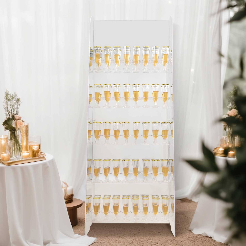 5 - Tier Champagne Wall Glass Holder in Silver Mirror Finish, 40 Stemware Rack Cocktail Display Drink Organizer for Classy Events & Banquets 5ft - Bell Racket Store
