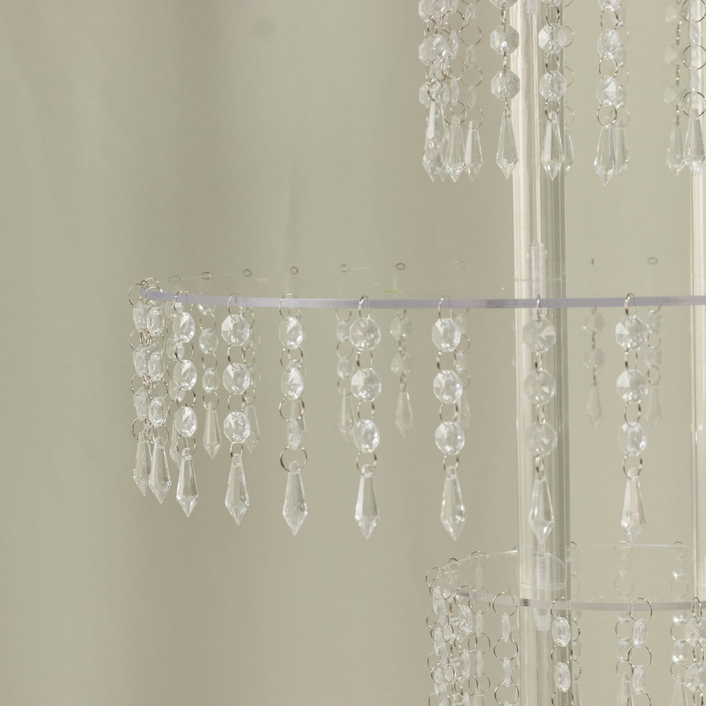 5 - Tier Clear Acrylic Chandelier Flower Stand with Hanging Crystals â€“ 39" Tall Table Centerpiece Display Tower - Bell Racket Store