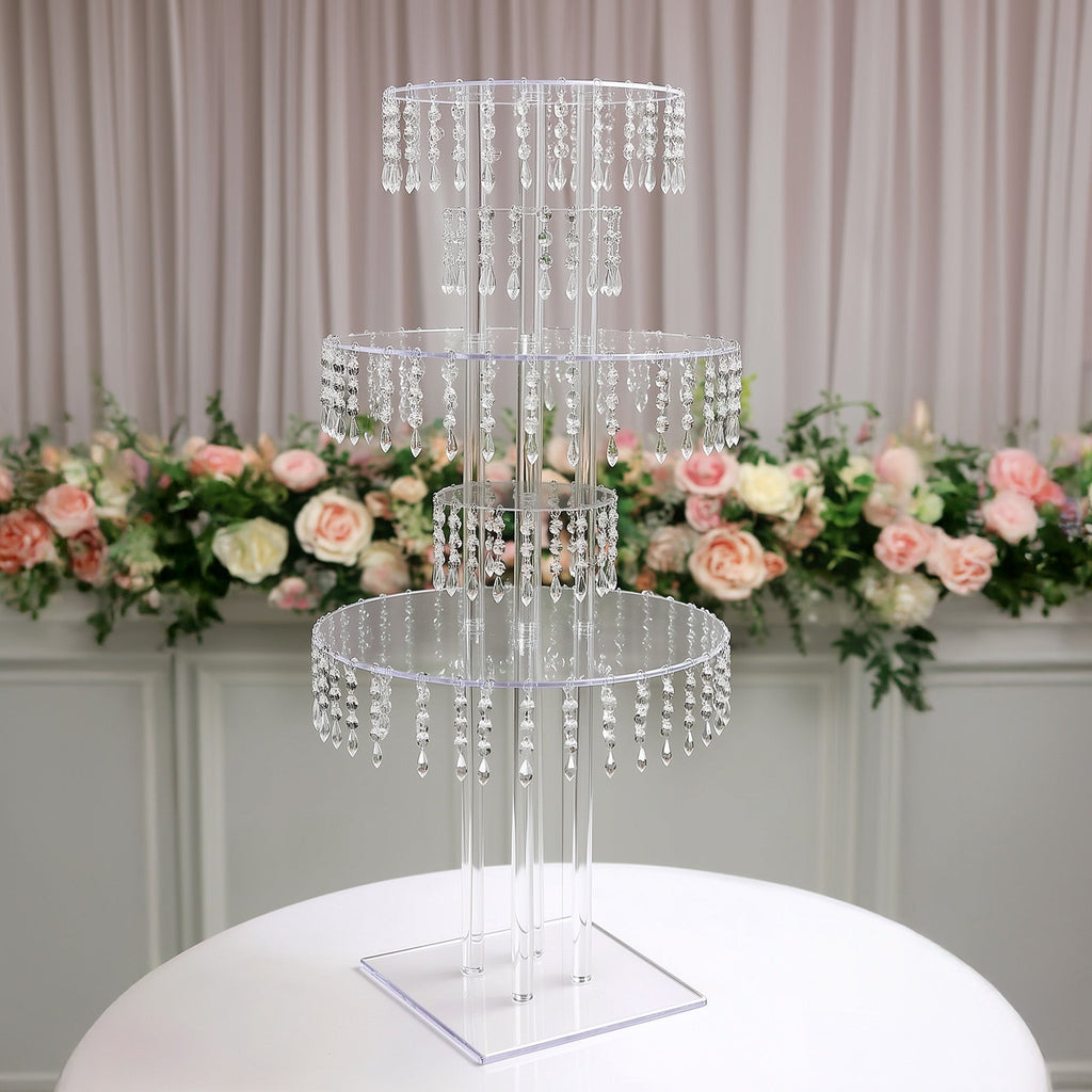5 - Tier Clear Acrylic Chandelier Flower Stand with Hanging Crystals â€“ 39" Tall Table Centerpiece Display Tower - Bell Racket Store