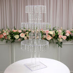 5 - Tier Clear Acrylic Chandelier Flower Stand with Hanging Crystals â€“ 39" Tall Table Centerpiece Display Tower - Bell Racket Store