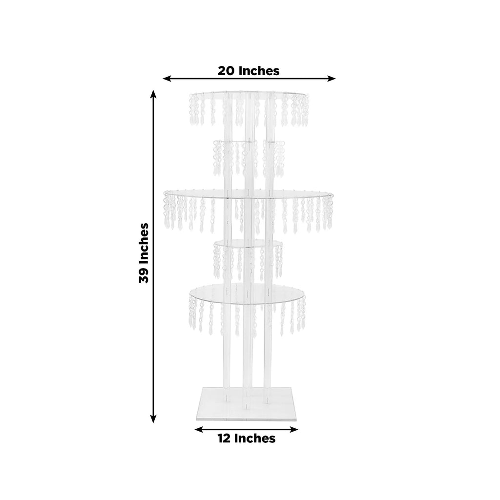 5 - Tier Clear Acrylic Chandelier Flower Stand with Hanging Crystals â€“ 39" Tall Table Centerpiece Display Tower - Bell Racket Store