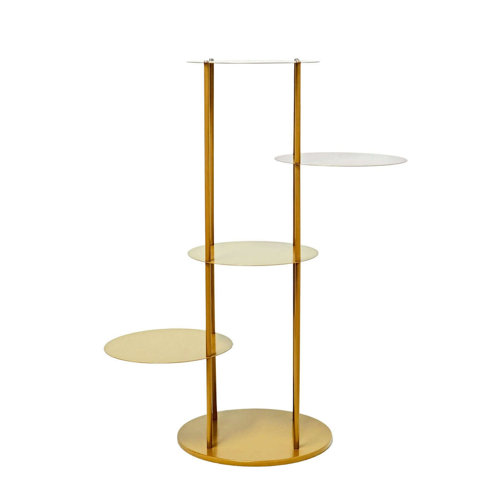 5 - Tier Metal Round Cake Stand Centerpiece Gold - Luxurious Pillar Style Cupcake Dessert Display Tower Planter Shelf for Weddings Banquets & Celebrations 2.5ft - Bell Racket Store