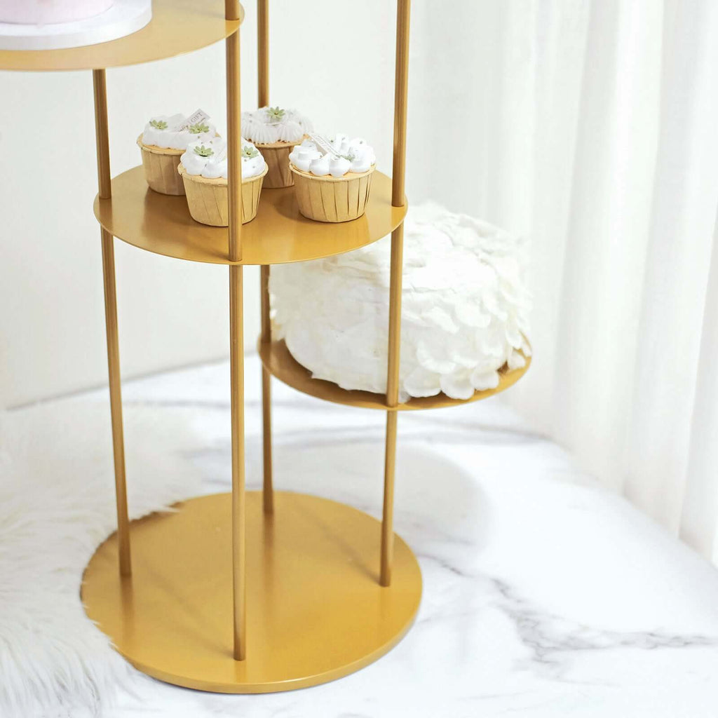 5 - Tier Metal Round Cake Stand Centerpiece Gold - Luxurious Pillar Style Cupcake Dessert Display Tower Planter Shelf for Weddings Banquets & Celebrations 2.5ft - Bell Racket Store
