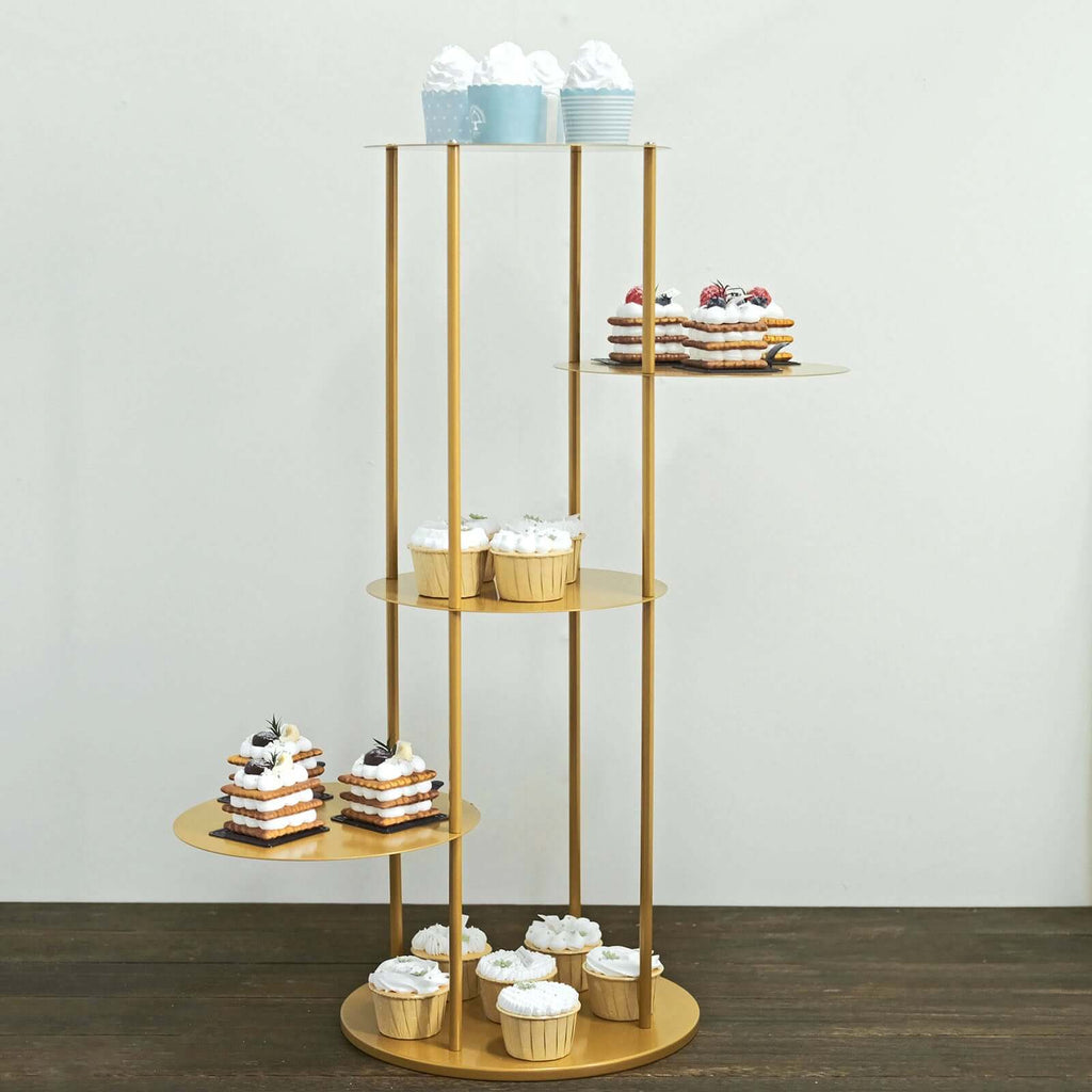 5 - Tier Metal Round Cake Stand Centerpiece Gold - Luxurious Pillar Style Cupcake Dessert Display Tower Planter Shelf for Weddings Banquets & Celebrations 2.5ft - Bell Racket Store