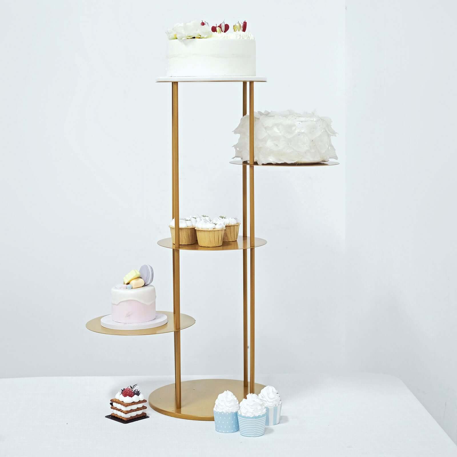 5 - Tier Metal Round Cake Stand Centerpiece Gold - Luxurious Pillar Style Cupcake Dessert Display Tower Planter Shelf for Weddings Banquets & Celebrations 2.5ft - Bell Racket Store