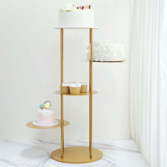 5 - Tier Metal Round Cake Stand Centerpiece Gold - Luxurious Pillar Style Cupcake Dessert Display Tower Planter Shelf for Weddings Banquets & Celebrations 2.5ft - Bell Racket Store