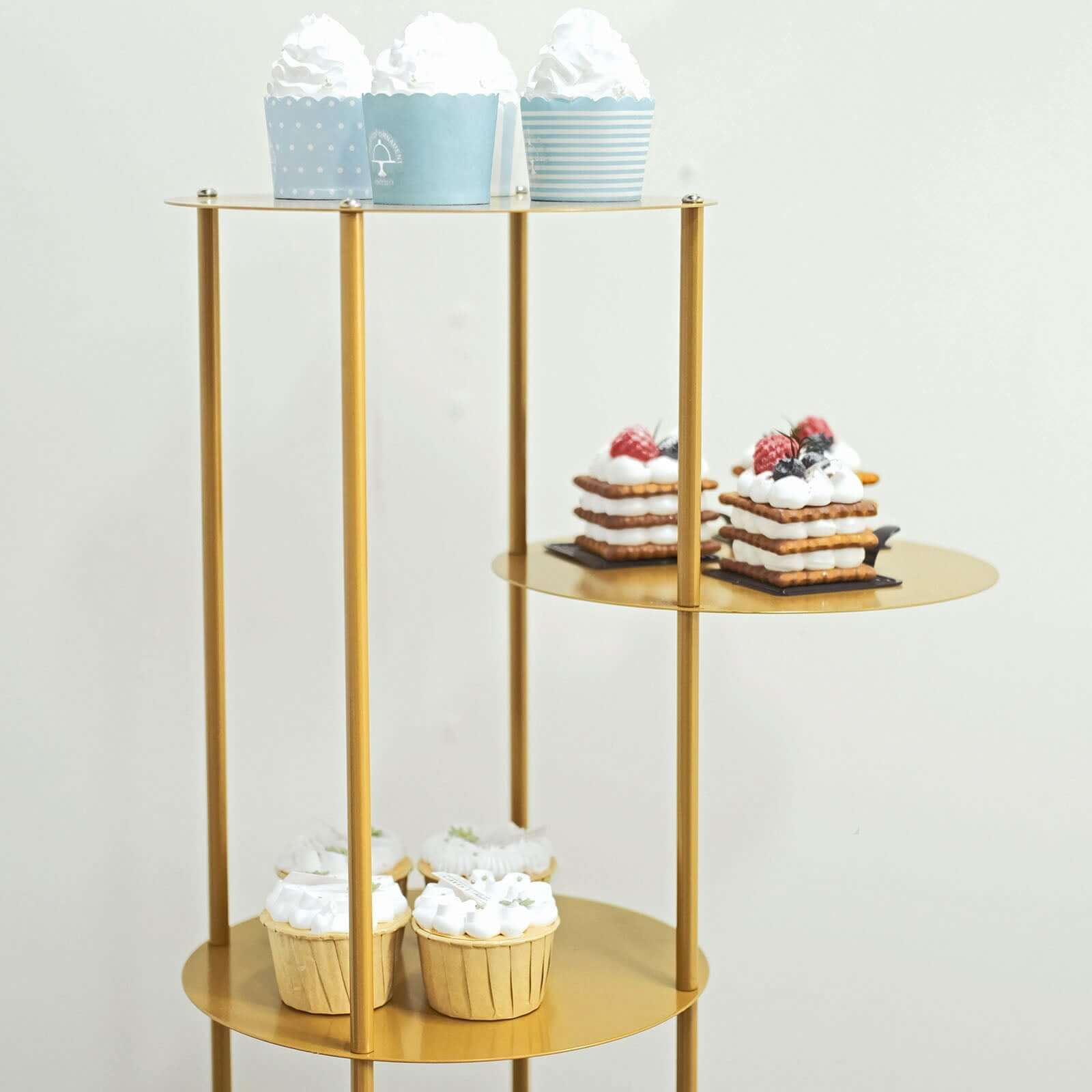 5 - Tier Metal Round Cake Stand Centerpiece Gold - Luxurious Pillar Style Cupcake Dessert Display Tower Planter Shelf for Weddings Banquets & Celebrations 2.5ft - Bell Racket Store