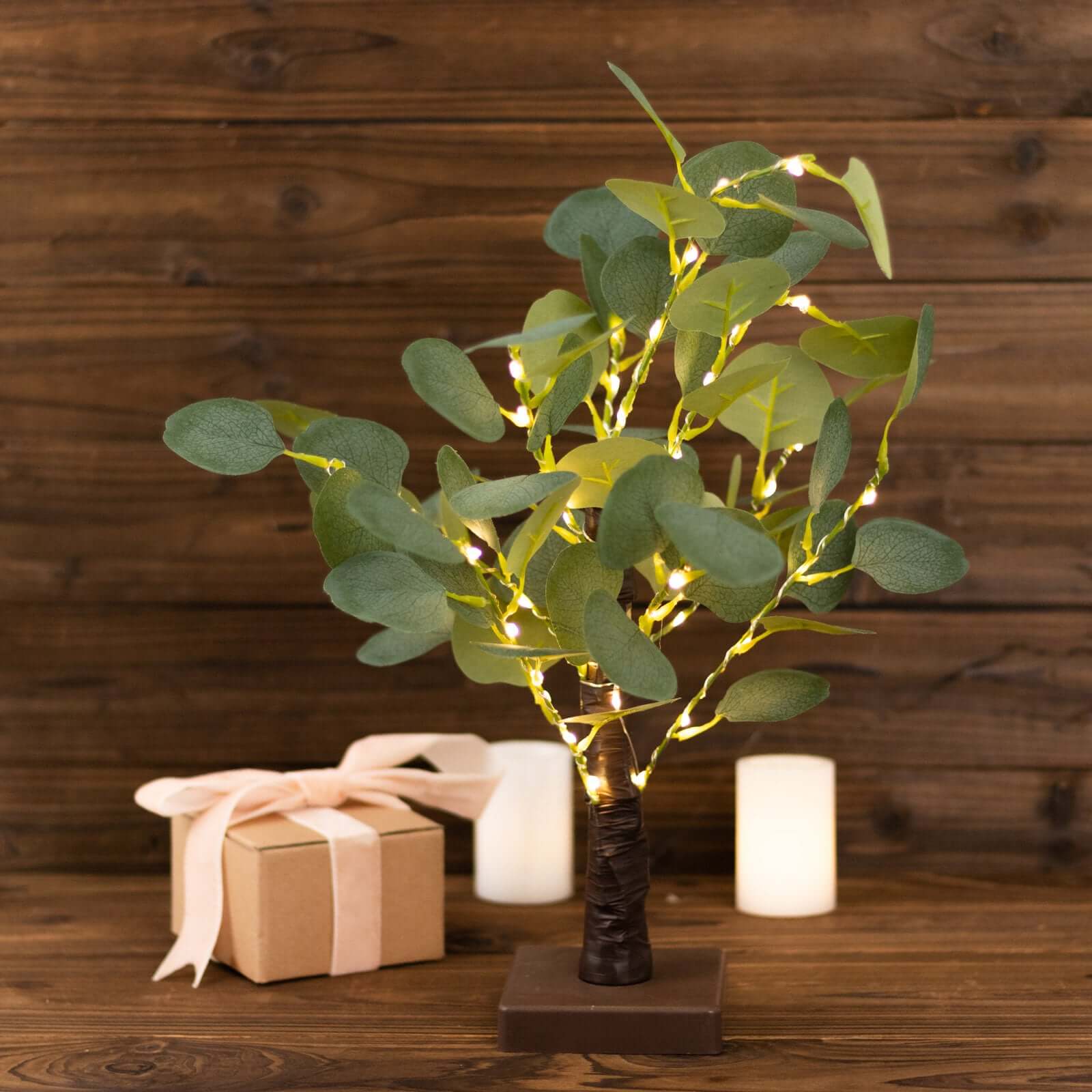 50 LED Lighted Artificial Tree Eucalyptus Plant Design Green Warm White - Battery Operated Table Accent 17" - Bell Racket Store