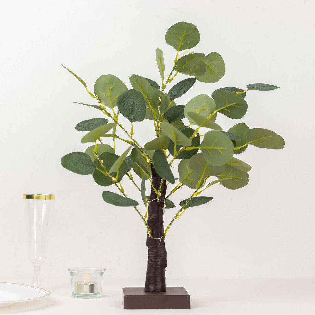50 LED Lighted Artificial Tree Eucalyptus Plant Design Green Warm White - Battery Operated Table Accent 17" - Bell Racket Store