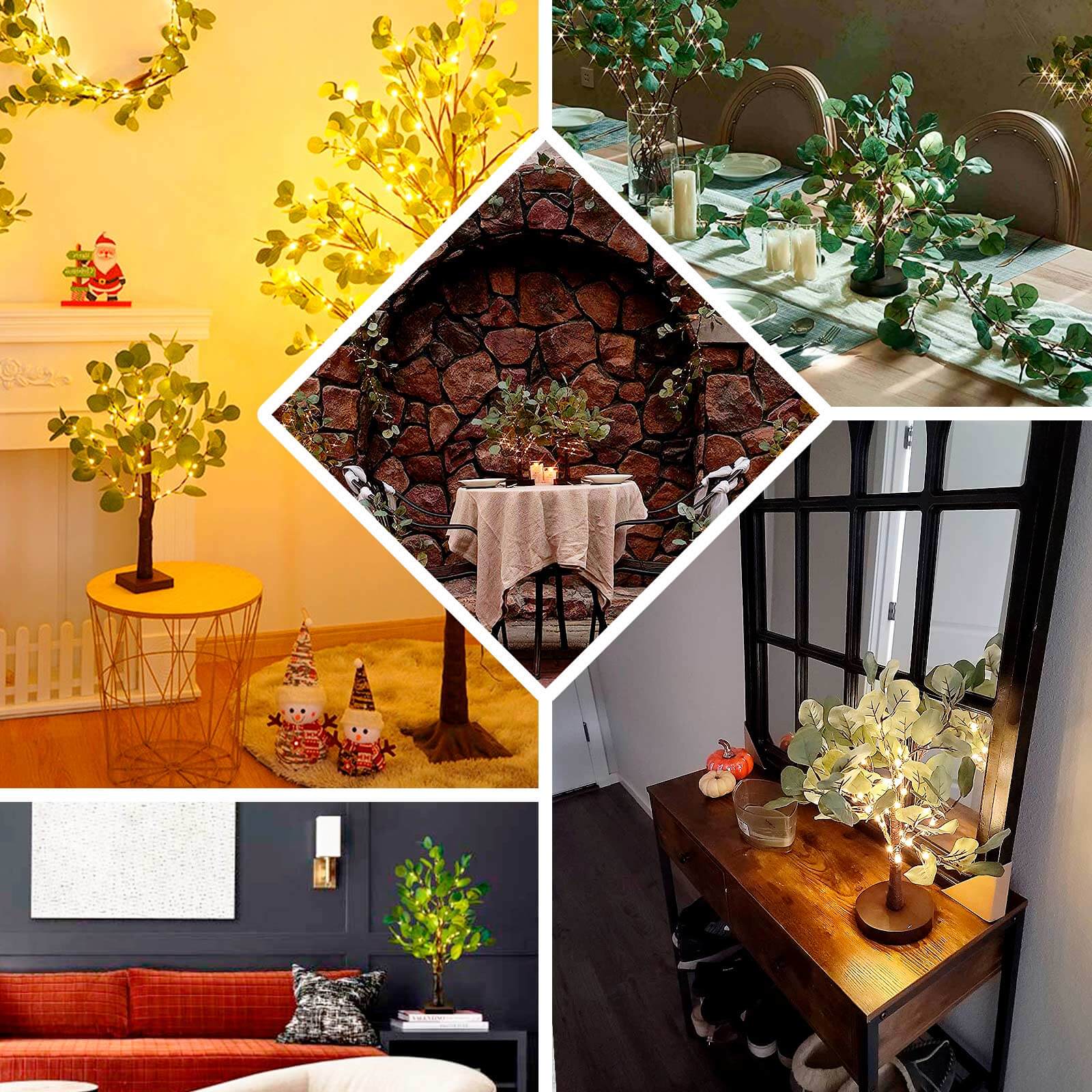 50 LED Lighted Artificial Tree Eucalyptus Plant Design Green Warm White - Battery Operated Table Accent 17" - Bell Racket Store