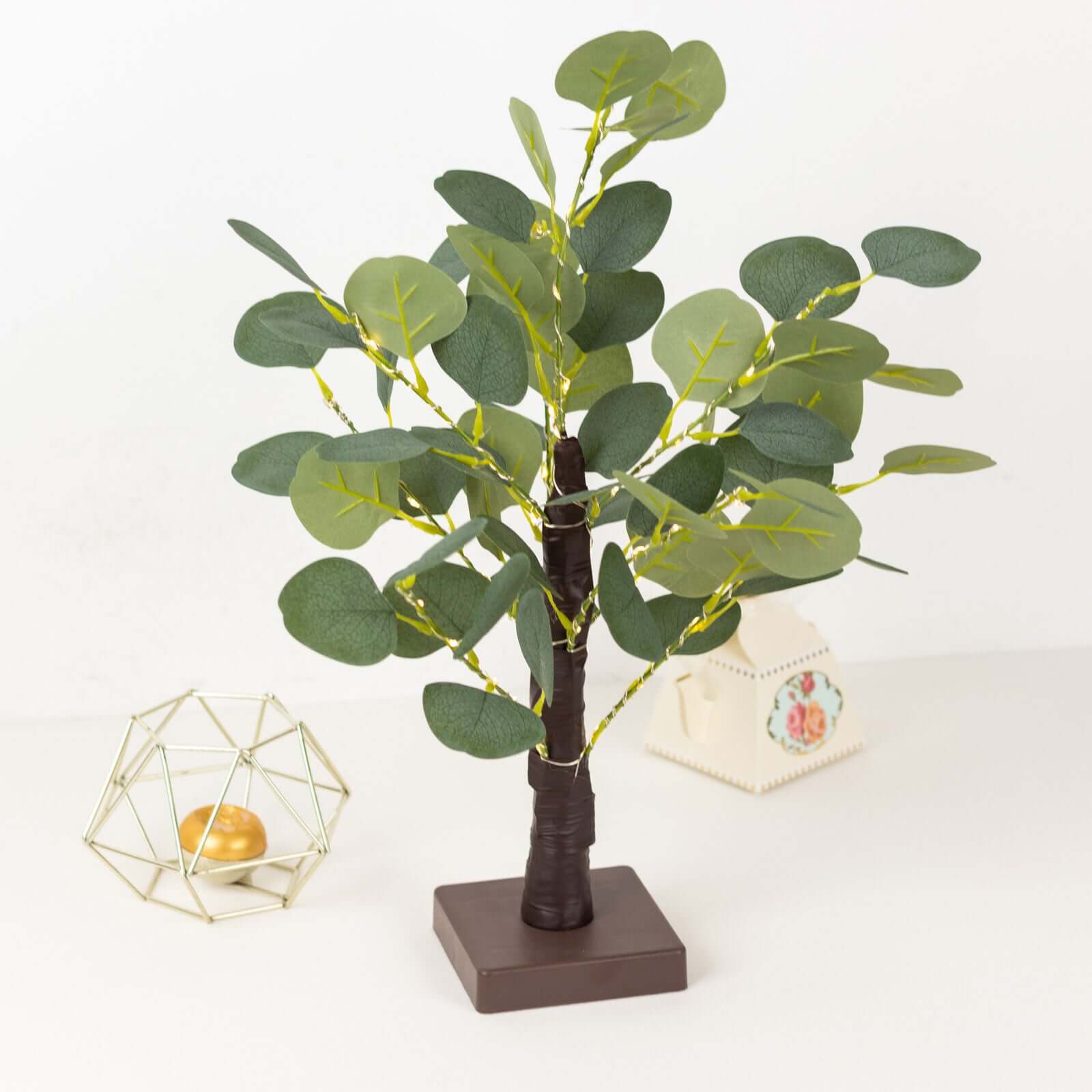 50 LED Lighted Artificial Tree Eucalyptus Plant Design Green Warm White - Battery Operated Table Accent 17" - Bell Racket Store