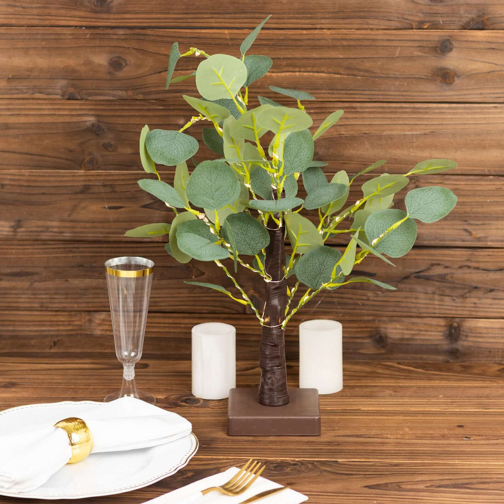 50 LED Lighted Artificial Tree Eucalyptus Plant Design Green Warm White - Battery Operated Table Accent 17" - Bell Racket Store