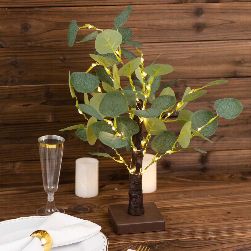 50 LED Lighted Artificial Tree Eucalyptus Plant Design Green Warm White - Battery Operated Table Accent 17" - Bell Racket Store