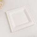 50-Pack Bagasse 10" Square Dinner Plates in White with Wide Rim - Eco Friendly Biodegradable Sugarcane Party Plates for Events