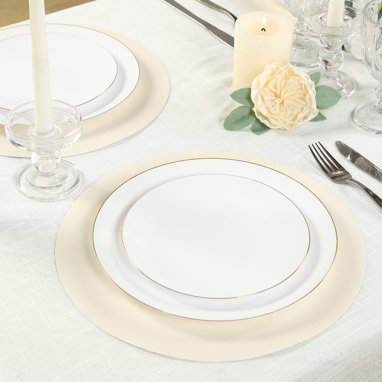50 Pack 13" Round Disposable Paper Placemats â€“ Pearl White Cardboard Dining Table Mats, 120 GSM - Bell Racket Store