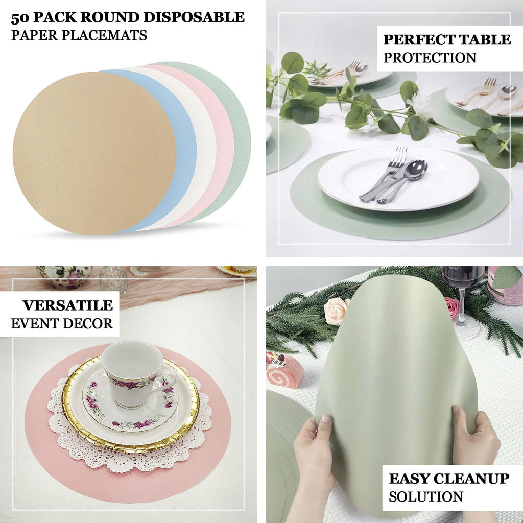 50 Pack 13" Round Disposable Paper Placemats â€“ Pearl White Cardboard Dining Table Mats, 120 GSM - Bell Racket Store