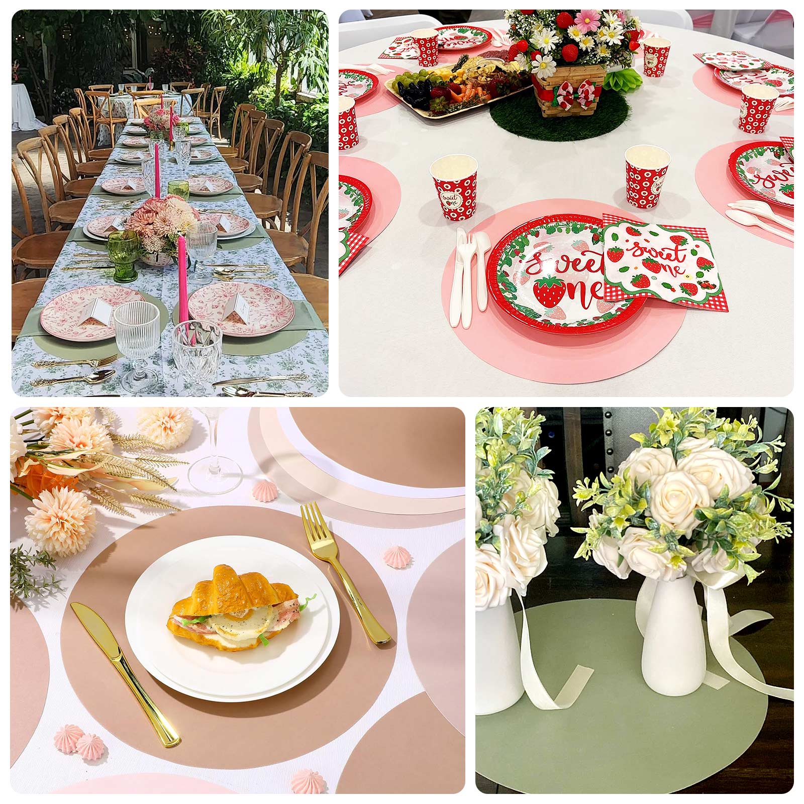 50 Pack 13" Round Disposable Paper Placemats â€“ Pink Cardboard Dining Table Mats, 120 GSM - Bell Racket Store