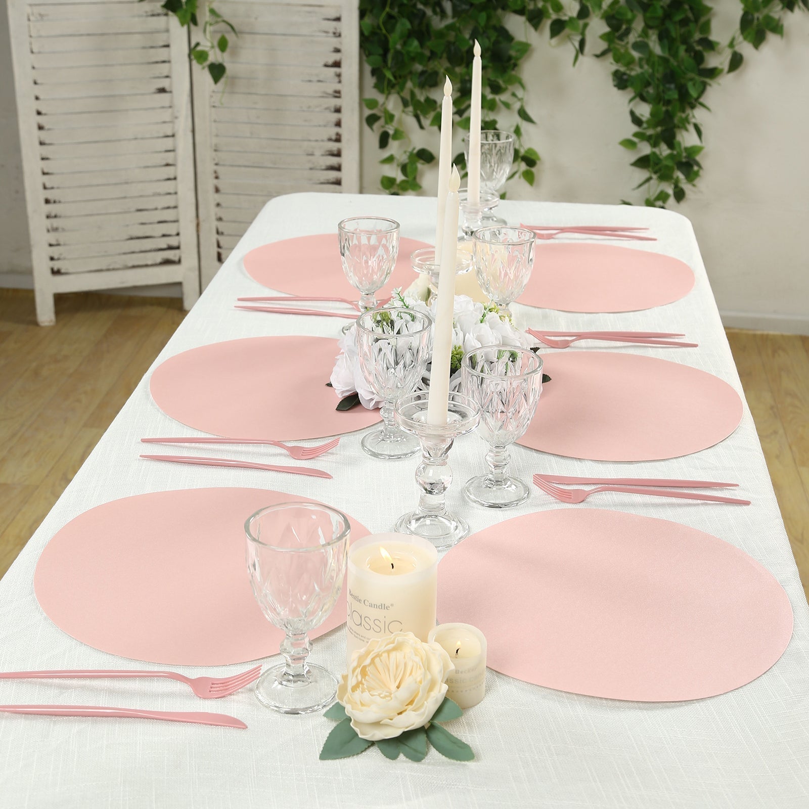 50 Pack 13" Round Disposable Paper Placemats â€“ Pink Cardboard Dining Table Mats, 120 GSM - Bell Racket Store
