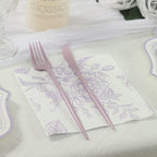 50 Pack 2 - Ply Paper Beverage Napkins in Matte Lavender and White French Toile Floral Pattern, Highly Absorbent Soft Disposable Cocktail Napkins - Bell Racket Store