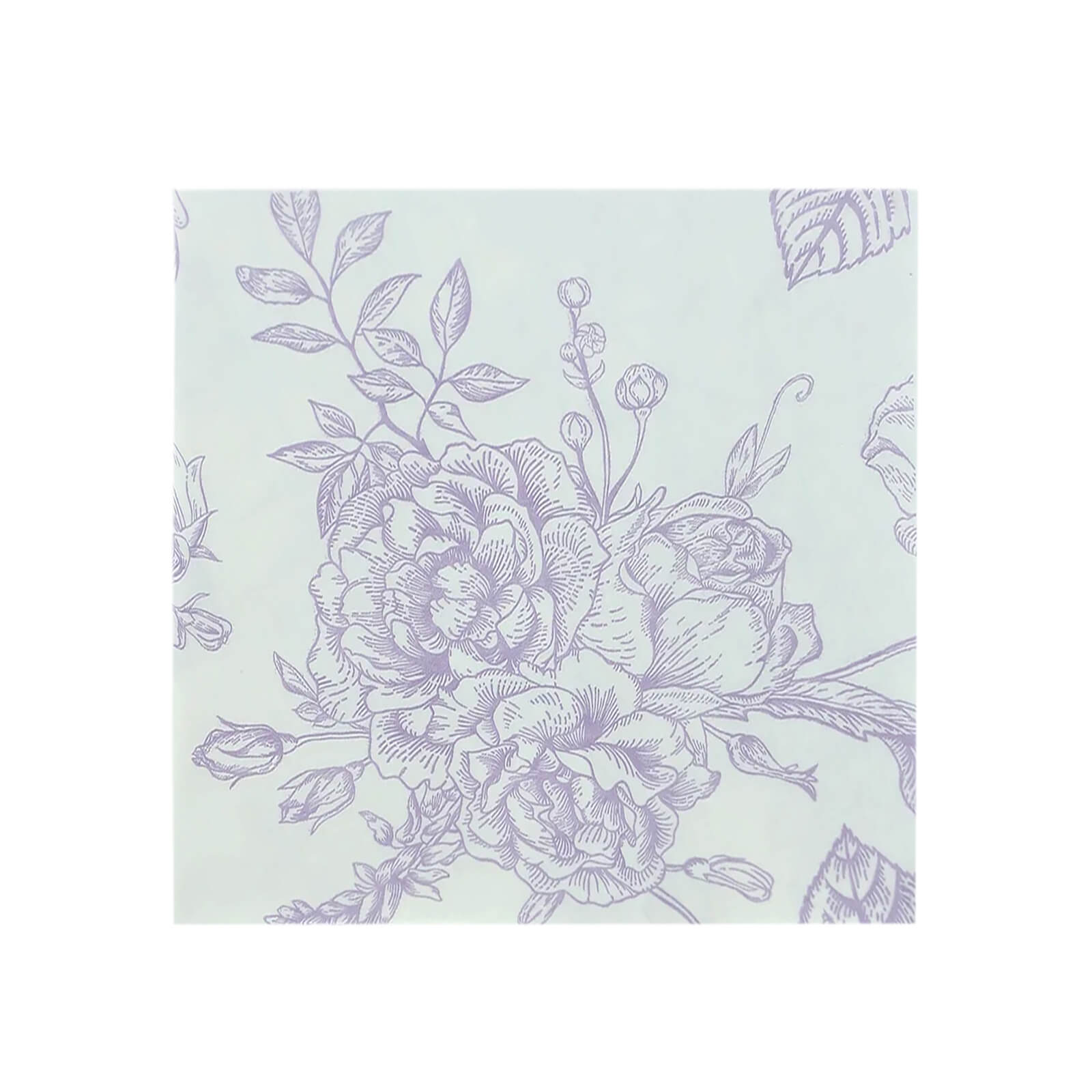 50 Pack 2 - Ply Paper Beverage Napkins in Matte Lavender and White French Toile Floral Pattern, Highly Absorbent Soft Disposable Cocktail Napkins - Bell Racket Store